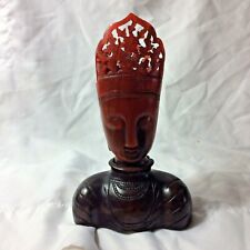 Chinese Exquisite horn Hand-carved Filigreed Head Of Goddess 7.75” Translucent