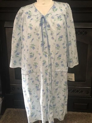 Vintage Nightgown Housecoat NWT Blue Rose Lace Size Large Sears Granny Gown - Image 1 of 4