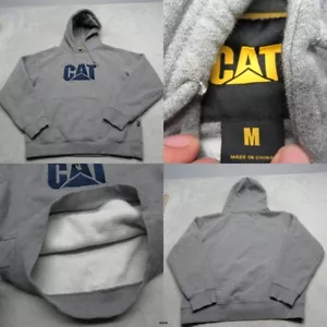 CAT Hoodie Womens Medium Gray Pockets Fleece Heavyweight Pullover Sweatshirt - Picture 1 of 15