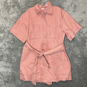 Women 90s Retro Grunge Baggy Loose Hip Hop Full Zip Belt Denim Utility Romper L - Picture 1 of 16
