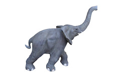 Grey Walking Baby Elephant Tusk Up Life Size Resin Statue Safari Jungle Theme