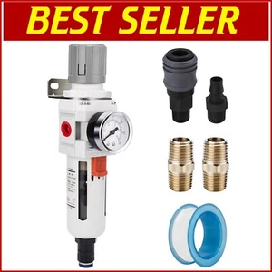 5 Micron Air Filter Regulator Combo with Poly Bowl, Auto Drain & Metal Bracket - Picture 1 of 8