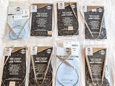 Lote de 8 agujas de tejer circulares Skacel Addi Turbo talla 8 a 11 16" y 24" de largo Foto 1 de 4