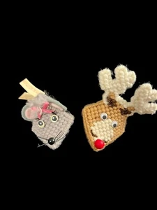 Handmade Reindeer Rudolph And Mouse Ornaments Pinch To Open - Picture 1 of 9