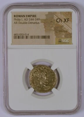 Roman Empire AD 244-249 Silver AR Double Denarius for Philip I, NGC Graded CH XF - Image 1 of 4
