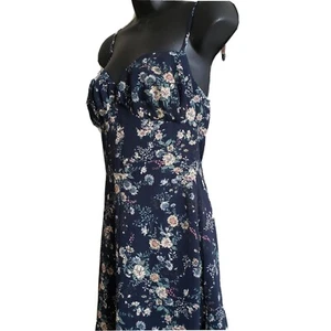 SHEIN Bustier Dress Sz XS Blue Floral Adjustable Straps Tie Zipper Cottagecore - Picture 1 of 10