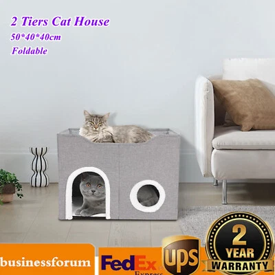 Cat House Large Indoor Cats Bed Cute Modern Cat Condo Shelter Foldable - Image 1 of 4