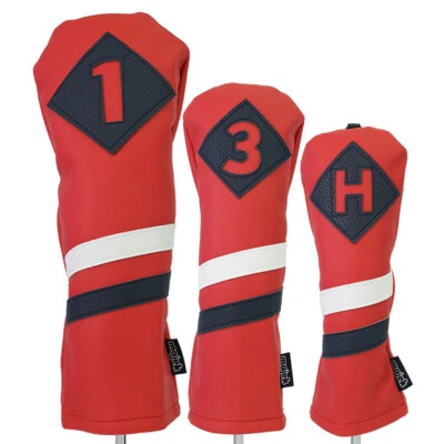 Majek Golf 1 3 H Driver Wood & Hybrid Headcover Red White Blue Leather Style - Image 1 of 4