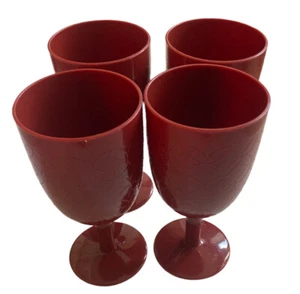 Juego de 4 copas de vino de agua de plástico grueso color rojo vino con patrón - Imagen 1 de 3