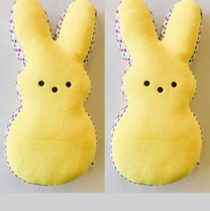 Huge Yellow Peeps Plush Stuffed Easter Bunny w/ Rainbow Polka Dots Peep 17” 2PK - Picture 1 of 7