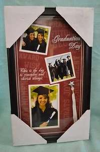 Black Frame GRADUATION 15 x 9 Photo Graduate COLLAGE 3 Photos Tassel Sayings NEW - Picture 1 of 2