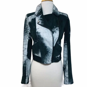 Kelly Wearstler Ramones Leather Jacket Size 0 Black White Motorcycle Silk Lining - Picture 1 of 24