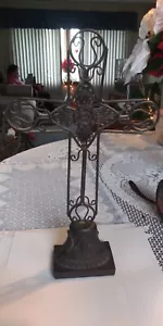 Vtg-Wrought Iron Celtic Standing Cross Religious Victorian Crucifix 12" - Picture 1 of 5