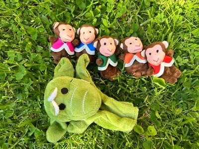 6 Five Little Monkeys Swing in a Tree Finger Hand Puppets Rhyme Song Crocodile - image 1 of 4