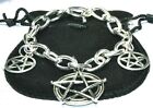 charm bracelet triple pentacle pentagram silver plated antique gold pagan wicca