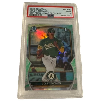 2023 BOWMAN CHROME PROSPECTS LUNAR GLOW REFRACTOR #BCP32 COLBY THOMAS PSA 9 - Image 1 of 4