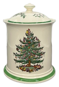Tarro de galletas Spode árbol de Navidad bote con tapa Inglaterra de colección - Imagen 1 de 6