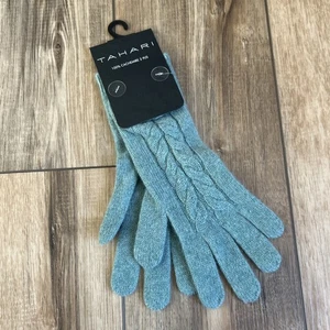 Tahari 100% 2-fädig Kaschmir Zopfmuster Handschuhe mintgrün weich Geschenke - Bild 1 von 3