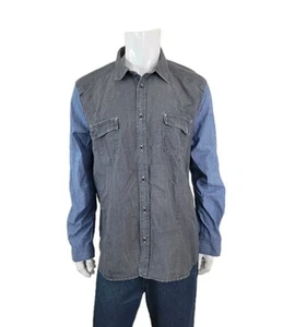 Mens 7 FOR ALL MANKIND Blue & Gray 2 Tone Linen/Cotton Button Up Shirt XXL New - Picture 1 of 6