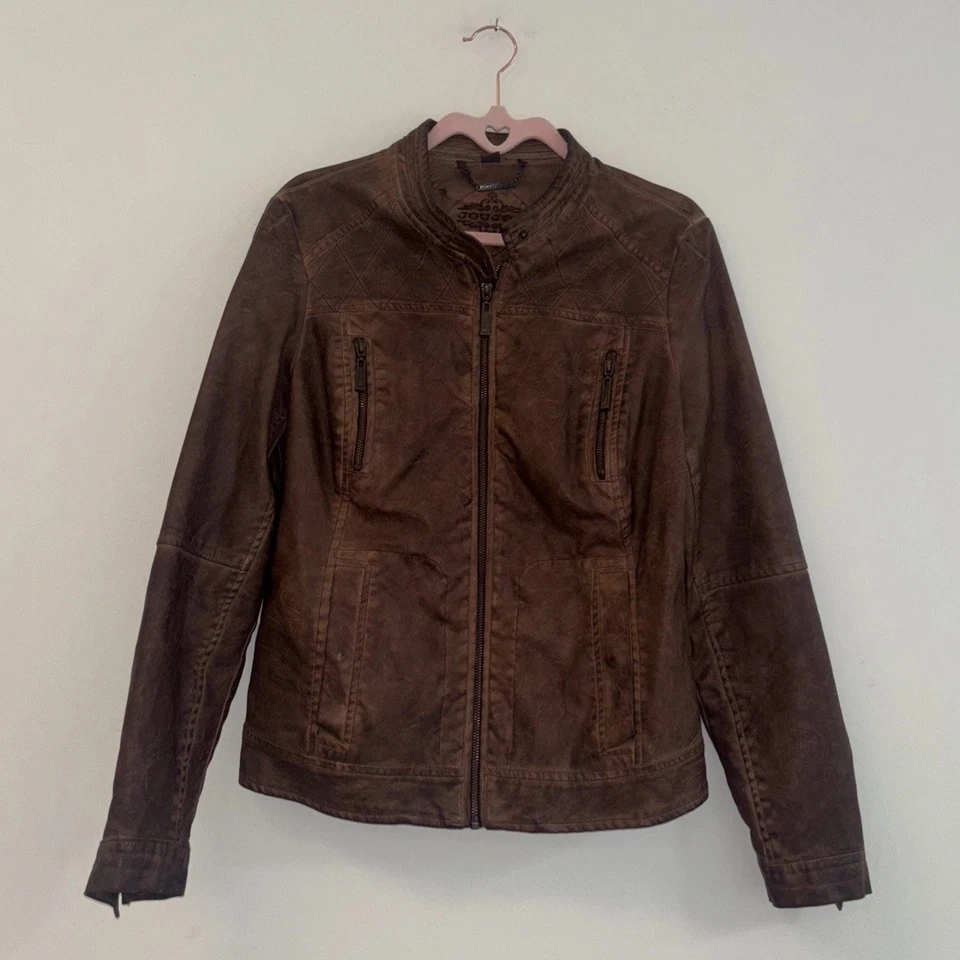 VTG Juju Faux Leather Women’s Jacket Sz Lg Boho Folk Bomber Coat Brown Chore Y2K - Image 1 of 4