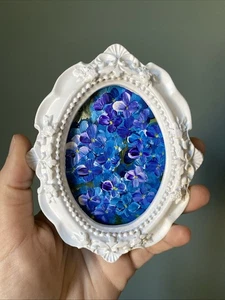 Hortensia, flores, pintura original sobre papel, 4/5, enmarcada, miniatura, pequeña, - Imagen 1 de 6