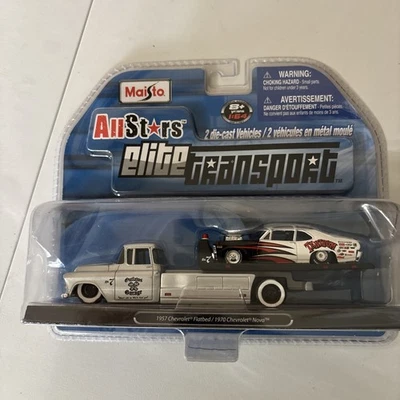 Maisto All Stars Elite Transport 1957 Chevrolet Flatbed 1970 Chevrolet Nova 1:64 - Image 1 of 3