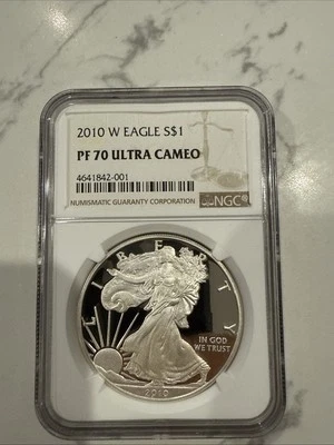 2010 W American SILVER EAGLE NGC PF70 ULTRA CAMEO Perfect Grade - Mirror Finish! - Image 1 of 2