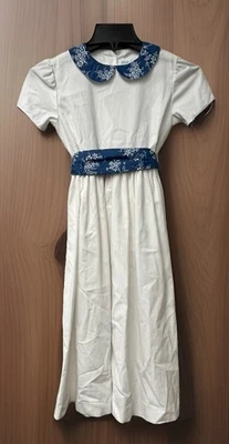 Funtasia Too Girls White Dress Size 10 Peter Pan Collar, Blue Floral Trim, Tie - Image 1 of 4