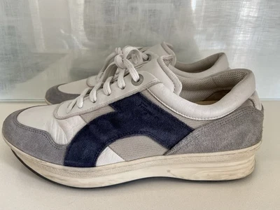 Salvatore Ferragamo Navy White Gray Leather Low Top Sneakers Men’s Size 8.5 EE — 第 1/4 张图片