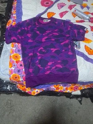 A Bathing Ape 100% Authentic Purple Camo Short Sleeve Sweathirt Sz Medium 9.9/10 - Image 1 of 4