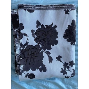 Roses Floral Fabric Blue Satiny Black Textured Polyester Fabric 3 Yards 64" Wide - Picture 1 of 3