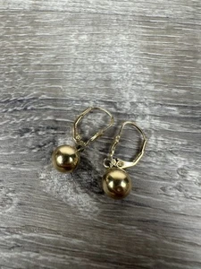 14K Yellow Gold Ball Lever Back Earrings 1.26g - Picture 1 of 7