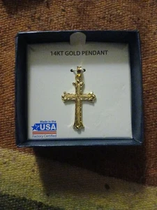 Neu 14K Gelbgold Florentiner Kreuz, Kruxifix Anhänger in Box, Made in USA - Bild 1 von 3