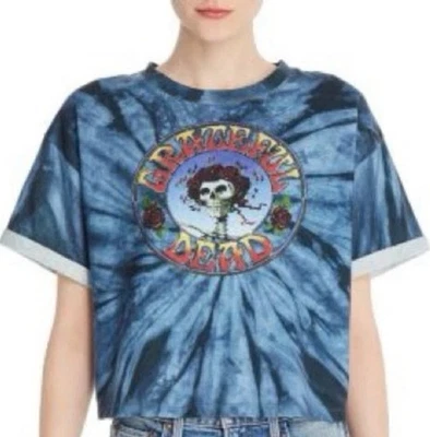 Alice + Olivia Tommy Tie-Dye Cropped Band Tee Blue Short Sleeve Size Small - Image 1 of 4