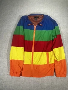 Forever 21 Jacket Adult Large Color Windbreaker Retro Festival Logo Pockets Mens - Picture 1 of 9