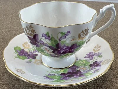 Queen Anne Tea Cup Saucer Roses Gold Trim Cottage Core Bone China  Matchin #5401 - image 1 of 4