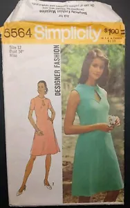 UNCUT Simplicity 5564 Vintage 70s Keyhole Neck Fit & Flare Dress Pattern size 12 - Picture 1 of 3