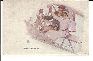LUFTSCHLÖSSER ROMANTISCHES PAAR IM FRÜHEN FLUGZEUG AUGUSTA 1910 - Bild 1 von 2