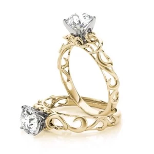 Anello di Fidanzamento Solitario Filigrana Moissanite Brillante Forever Oro Giallo 14K - Foto 1 di 4
