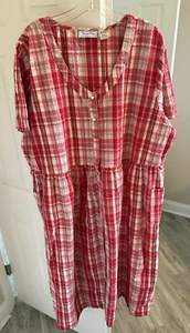 Woman Within Short Sleeve Seersucker Dress Button Front Pkts Red Plaid 2X - Picture 1 of 7