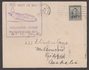 NEW ZEALAND 1950 AIR MAIL WELLINGTON-SYDNEY FIRST FLIGHT by SOLENT FLYING BOAT - Bild 1 von 5
