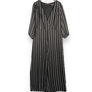 Lane Bryant Jumpsuit Size 16 Black Striped Wide Leg Belted Pleated Crossover