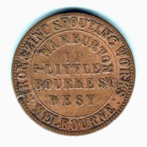 Australia Token. Warburton 1862 1d. Melbourne, Vic. Vine reverse.. Fine - Imagen 1 de 2