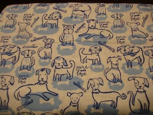 1 Yd New Cotton Fabric by Free Spirit Blue & White Dogs Woof & Wags Puppies - Picture 1 of 5
