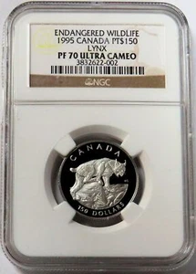 1995 PLATINUM CANADA 762 MINTED $150 ENDANGERED SERIES LYNX NGC PROOF 70 UC - Picture 1 of 2
