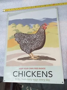 Letrero 16" Pollos de corral animal disfrutar huevos frescos todos los días gallina EE. UU. ACERO De colección - Imagen 1 de 3