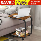 Mobile Sofa Side End Coffee C Table Laptop Stand Rolling Castors Storage Brown