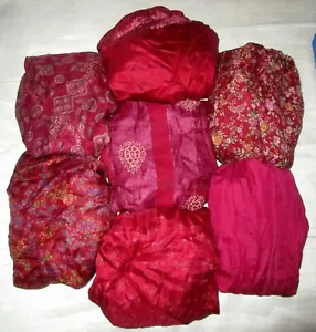 LOT PURE SILK Vintage Sari REMNANT Fabric 7 Pcs 1 ft Maroon #ABDAD - Picture 1 of 1
