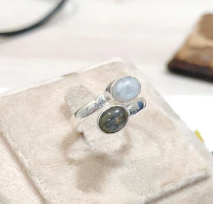 Mondstein mit Labradorit Ring 925 Sterling Silber teils Größe 10 T201 - Bild 1 von 8