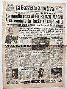 GAZZETTA DELLO SPORT 7 GIUGNO 1948 FIORENZO MAGNI VINCE 31° GIR D'ITALIA
